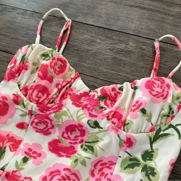 Zara XS Rose Floral Print Mini Dress Smocked Back Spring Easter Wedding Party - Picture 12 of 14